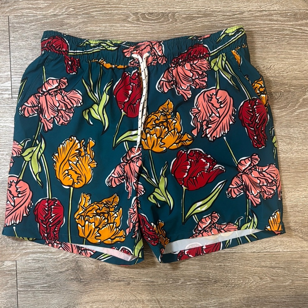 George Blue and Red Swim Trunks Vibrant Floral Design